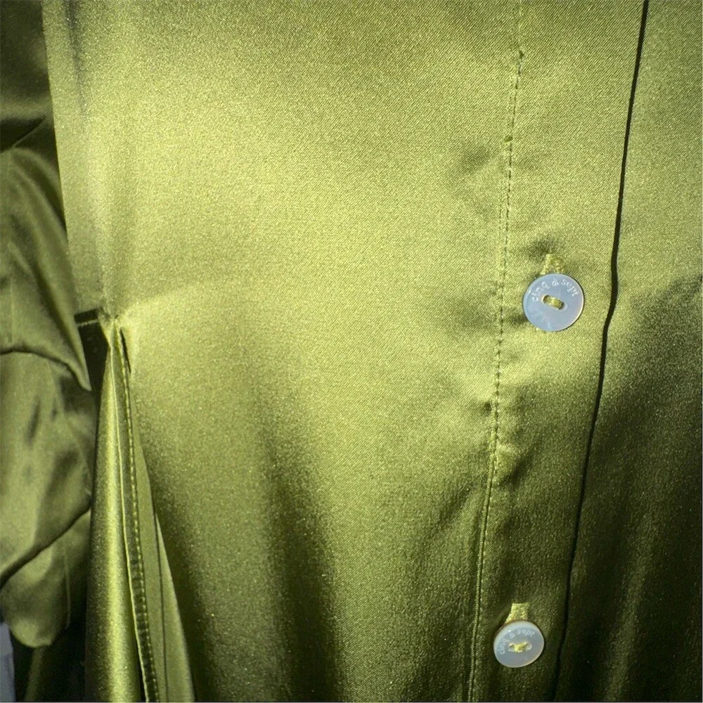 Cinq à Sept Jacey Silk Shirtdress Womens Size 6 Green Moss Tie-Waist Midi Luxe - Picture 15 of 15